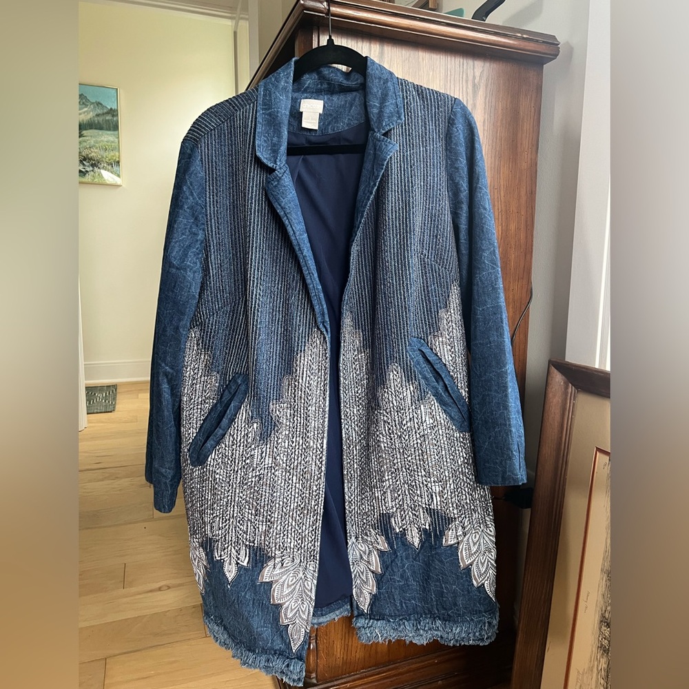 Chico's Blue and White Textured Blazer